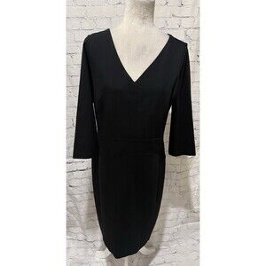ANN TAYLOR Solid Black Stretch V-Neck Rayon Blend Business Classic Dress Size 12